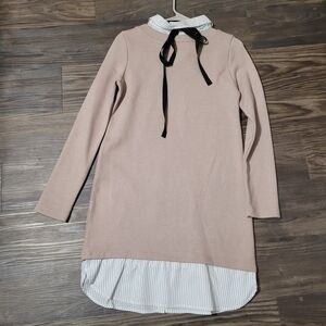 J.O.A. Beige Dress with Black Bow Accent